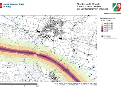 Karte der Lärmkartierung der Gemeinde Uedem